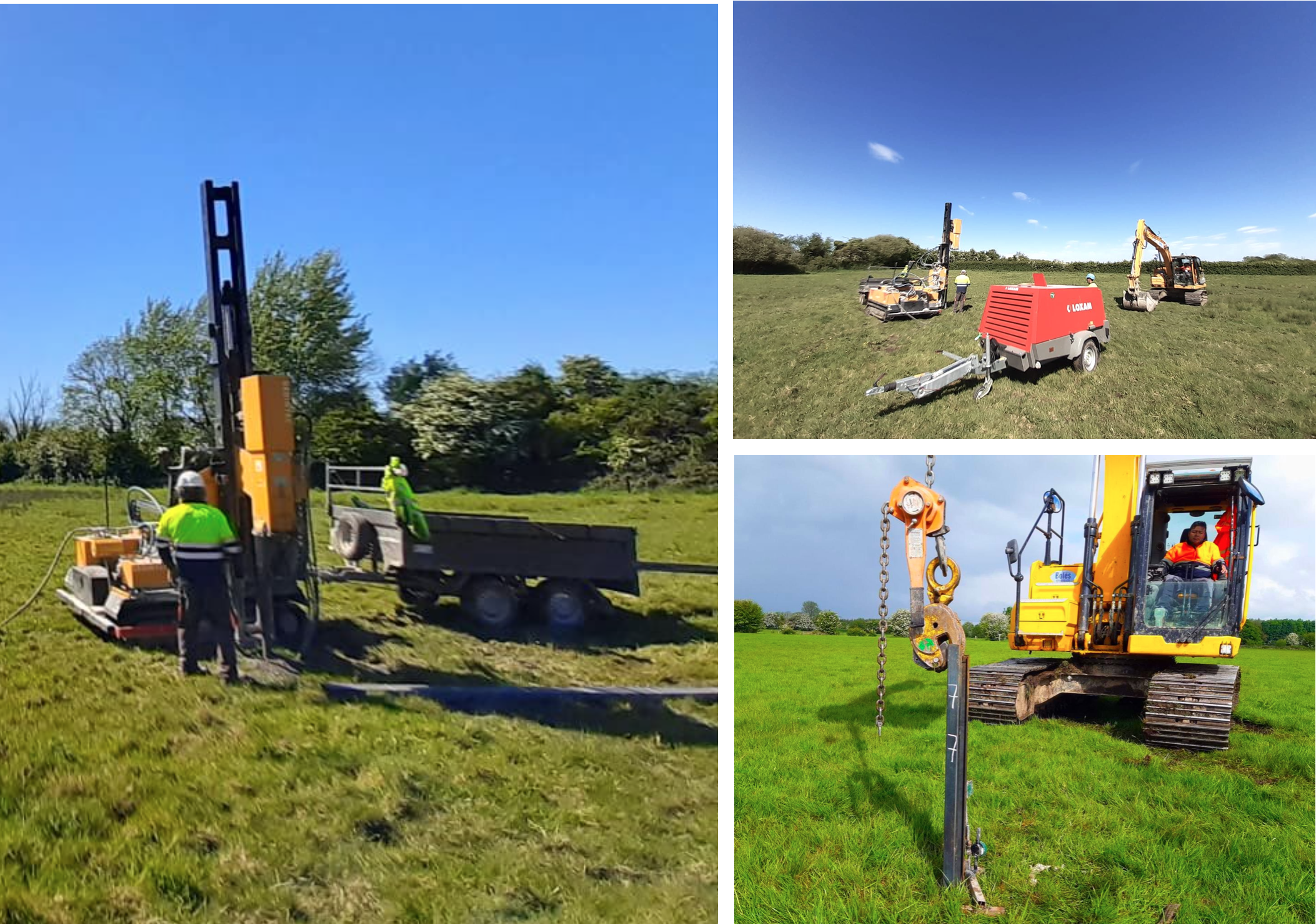 L'équipe et les machines de GEOINTEC réalisant une étude de battage et de Pull-Out Test en Irlande.